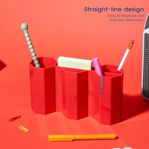 Octagonal Desk Organizer [Modern Red] - Multi-Compartment Aesthetic Pen Holder, Divided Pencil Cup for Office & Home, Modern Stationery Storage, Traditional K-Design Motif (Made in Korea) - Image 2