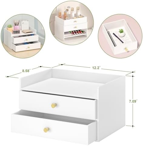 Bamboo Desk Organizer - Stackable, No Assembly Required, Ideal for Office/Home Use - Perfect for Toiletries, Stationery, Accessories. (White, Two level drawer box with sides) - Image 2