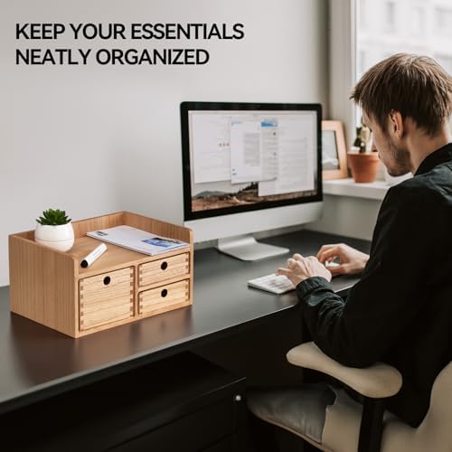 KIRIGEN Wooden Desk Organizer with 3 Drawers and Top Tray Natural DT1D3C-NA - Image 5