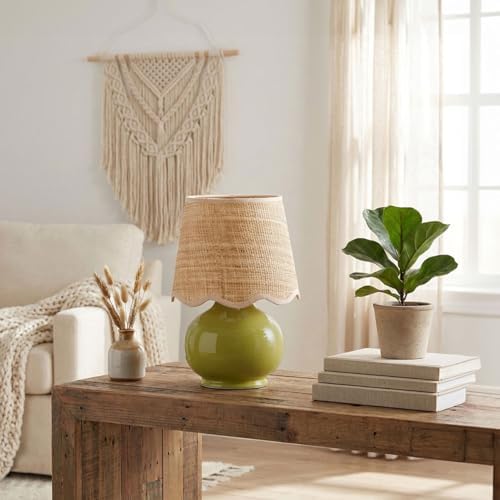 Benton Ceramic Table Lamp with Fabric Shade – 13" Bedside Accent Lamp for Bedroom, Living Room & Nightstand (Olive) - Image 5