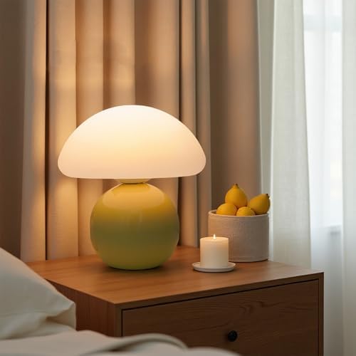Cute Small Mushroom Lamp, PE Lampshade, Ceramic Base, Adjustable Light Color and Brightness with Power-Off Memory, Safe USB Powered, LED Mushroom Light for Bedroom Living Room (Yellow) - Image 3