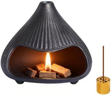 Ceramic Incense Holder, Mini Palo Santo Burner Chimney for Palo Santo Sticks, Cone Incense and Sage Smudging, Handmade Cone Incense Holder Burner for Yoga, Meditation, and Energy Cleansing (Black 01) by DiscoverYourWorldwithBerallo-BeYourOwnRoyalty