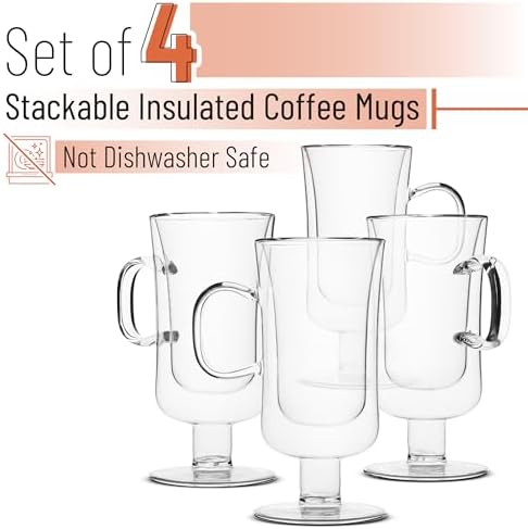 BTaT- Double Walled Glass Irish Coffee Mugs, 10 oz, Set of 4, Glass Coffee Cups with Handle, Insulated Clear Irish Coffee Mug for Hot and Cold Beverages, Cappuccino, Latte, Americano, Microwave Safe - Image 2