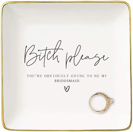 Bridesmaid Proposal Gift from Bride-Bridal Shower Gift-Wedding Present-Bachelorette Party Present for Her Besties,Best Friends Women-Jewelry Tray Trinket Holder Ring Dish-Will You Be My Bridesmaid by NZY