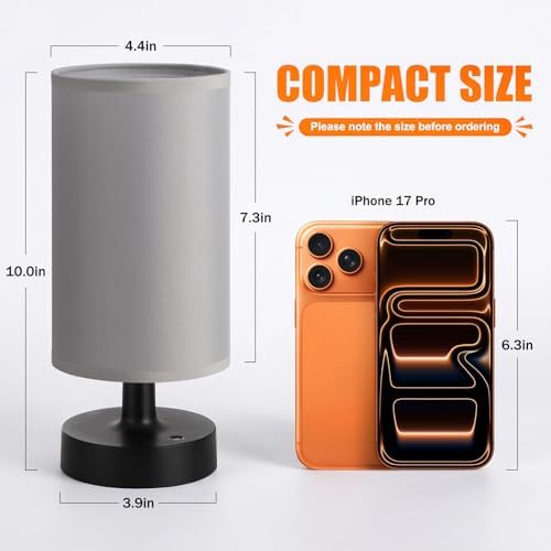 Kakanuo Cordless Table Lamp Rechargeable Small - 1 Pack Gray Black, 4000mAh Battery Operated Lamp with Touch Control Stepless Dimming, Wireless Lamp for Bedside, Nightstand, Bedroom, Living Room - Image 5