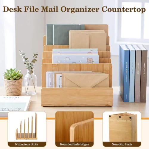 Bamboo Mail Organizer, File Holder for Office, Countertop - Image 6
