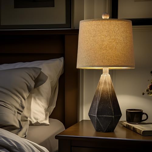 PoKat 20.25" Rustic Farmhouse Table Lamp Sets of 2 for Living Room Bedroom Deep Grey Contemporary Classic Bedside Nightstand Lamp with White Fabric Shade, Suitable for Small Place - Image 3