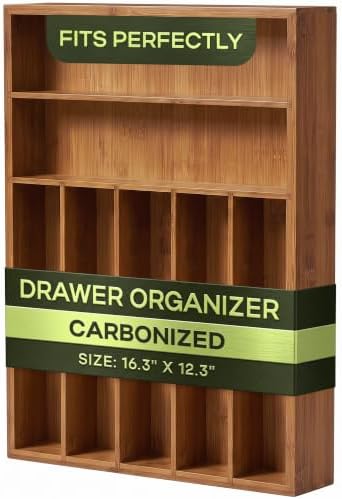 ROYAL CRAFT WOOD Luxury Bamboo Utensil Rack and Silverware Organizer, Kitchen Drawer Organizer - Utensil Holder and Cutlery Tray with Grooved Drawer Dividers for Flatware 7 Slot by ROYALCRAFTWOOD