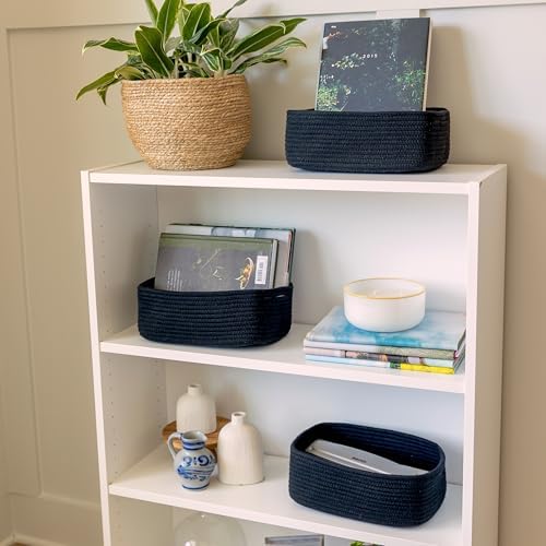 NaturalCozy 11.8"x8"x4.5” Rectangle Storage Baskets for Shelves 3 Pack | Cotton Rope Woven Small Baskets for Organizing | Small Storage Bins for Nursery, Bathroom, Closet, Shelf, Decorative, Gift - Image 3