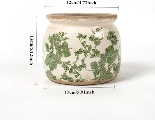 Small Ceramic Planter with Drainage – 4 Inch Vintage Flower Pot (Wheat) - Image 2
