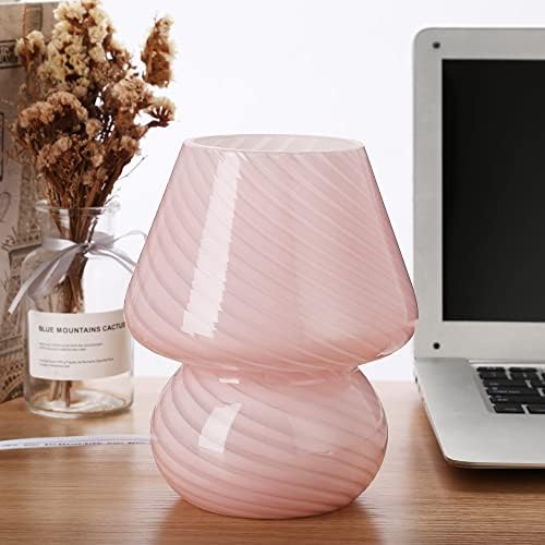 BSOD Pink Mushroom Lamp,Glass Mushroom Bedside Table Lamps Translucent Murano Vintage Style Striped Small Nightstand Desklamp Swirl Light for Home Decor, Dining, Living, Bedroom, Gift (Stripe Pink) by BosendaOpto