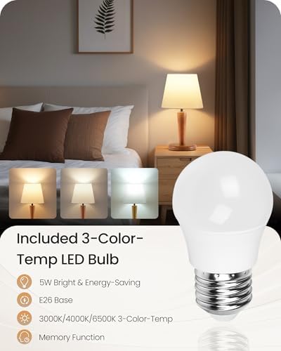 12" Wood Bedside Table Lamps Set of 2, Small Desk Lamps for Small Places, 3 Color Temperatures with Memory, White Linen Shade & E26 Bulbs, for Bedroom Living Room Office LW13TLP205 - Image 3
