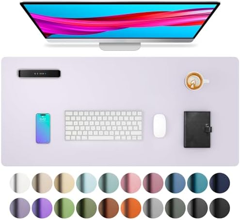 Aothia Large PU Leather Desk Pad Protector - Non-Slip Mouse Pad & Writing Mat for Office/Home, Waterproof, Easy to Clean (31.5"x15.7", Soft Lavender) by AothiaSimpleNaturalUnique