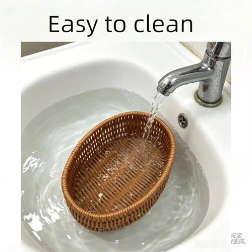 Handwoven Rattan Oval Basket, Multi-Purpose Storage Basket for Kitchen Countertop, Small Item Basket, Decorative Organizer for Snacks, Toiletries(1PC,Brown, Small) - Image 7