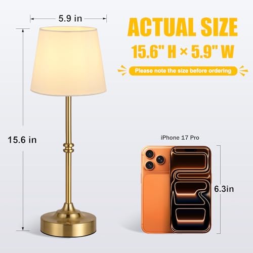 Kakanuo Rechargeable Cordless Table Lamp Gold - 2 Pack Brass 4000mAh Battery Operated Lamp, 3000K Warm Light, Touch Control Stepless Dimming, for Bedside, Dining Table, Home Decor - Image 3
