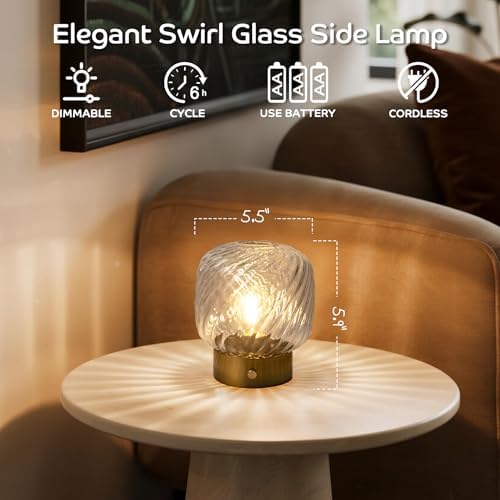 LUSHARBOR Battery Operated Table Lamp with Timer, Stepless Dimming Small Bedside Lamp Battery Powered Cordless Lamp for Home Decor Entryway/Living Room/Coffee Table/Shelf Transparent - Image 2