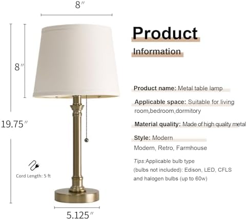 Oneach 19.5" Warm Gold Small Table Lamps Set of 2 for Living Room Bedroom - Image 3