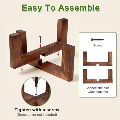 8" Walnut Wood Plant Stand, Mid Century Modern Pot Holder, Fits 2.5-8" Pots - Image 5