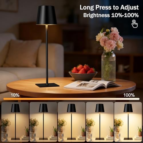 Kakanuo Black Cordless Rechargeable Table Lamp, 2 Pack Portable Desk Lamp with 5000mAh Battery, Touch Control Stepless Dimming, Wireless Night Light for Dining, Outdoor Camping, Coffee Shop - Image 3