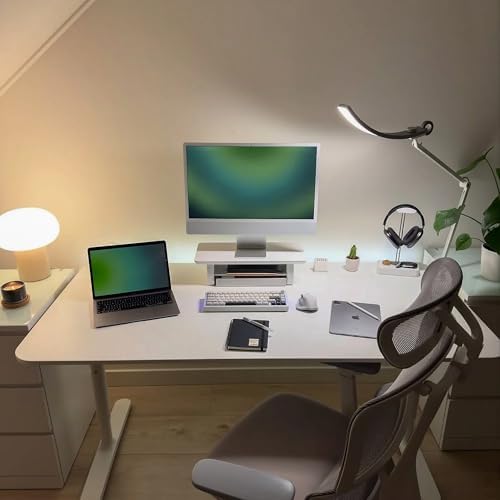 Raico Desk Shelf Setup Mini Monitor Stand, Compact White Wood Organiser, Ergonomic Home Office Accessory (White | 18.8 Inches) - Image 4