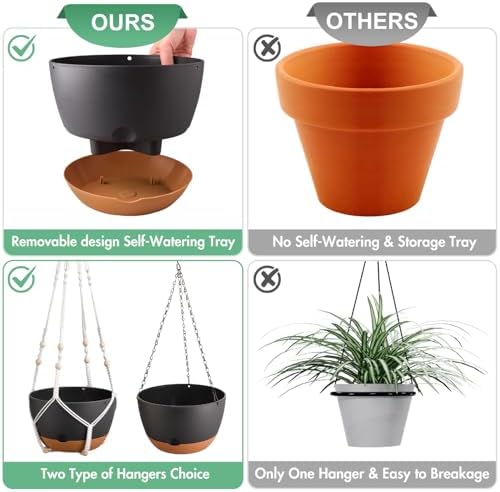 3 Pack 8/10/12 Inch Self-Watering Hanging Plant Pot Chain& Macrame Hangers - Image 6