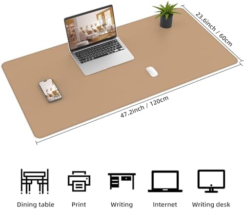 AFIING Cork Desk Mat 47" x 23.6", Dual-Sided Natural Cork & PU Leather Desk Pad, Non-Slip Waterproof Large Mouse Pad for Office, Home & Gaming (Dark Apricot) - Image 2
