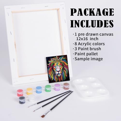 VOCHIC Paint and Sip Kit, Pre Drawn Canvas for Painting for Adults Paint Party Supplies Art Set for Beginner Gift Favor, 8 Acrylic Colors, 3 Brushes,1 Pallet (Lion King, 12x16 in) - Image 5