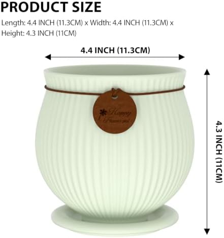 4.4 Inch Light Green Ceramic Planter with Drainage Hole and Saucer - Image 2