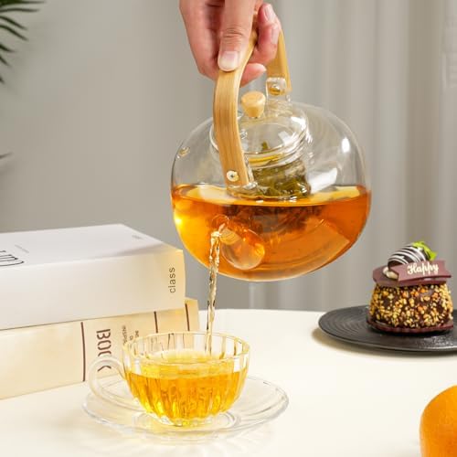 49OZ/1450ML Glass Teapot with Removable Infuser & Lid, Stovetop & Microwave Safe Clear Borosilicate Glass Tea Maker Water Kettle for Loose Leaf Blooming Tea - Image 6