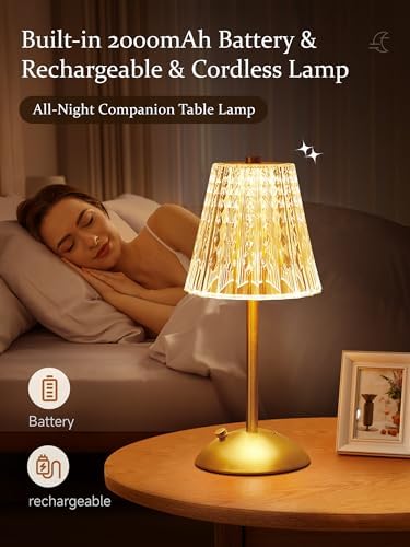 Upgraded Nightstand Lamps Set of 2, 3 Colors Dimmable Crystal Table Lamp Gold Lamp, Touch Lamp Bedroom Lamps, Rechargeable Small Lamp, Bedside Lamps Set of 2 for Bedroom Living Room Bathroom Hotel Bar - Image 6