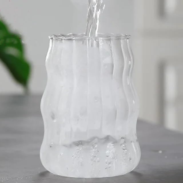 1pcs Vertical Stripe Drinking Glasses CupsGlass Tumbler, Ripple Glassware Coffee Cup, Cute Glass Tumbler for Iced Coffee Juice Drink Milk (yun) - Image 7