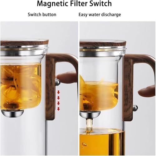 Magnetic Glass Teapot with Infuser, 24oz Borosilicate Tea Pot with Walnut Handle for Loose Leaf Tea, Office Home, Tea Lovers Gift - Image 2