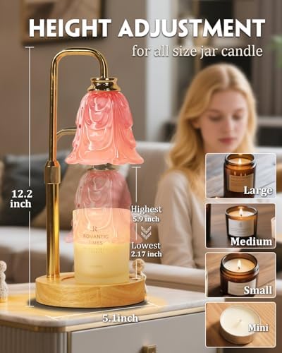 Funistree Small Candle Warmer Lamp with Timer, Adjustable Pink Flower Candle Heat Lamp, Christmas Birthday Gifts for Women Mom Her, Dimmable Candles Heater, Fashion Wax Warming Light with Wood Base - Image 7