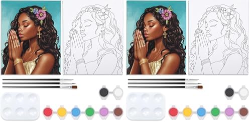 VOCHIC Canvas Painting Kit Pre Drawn Canvas for Painting for Adults Paint and Sip Party Supplies Art Set Pray Girl 8x10 Inches (Pack of 2) by VOCHIC