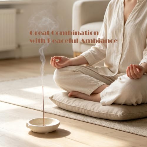 Incense Holder for Sticks Cones Tealight Candles Bricks Sage Palo Santo Multifunctional Incense Burner Bowl with Brass Holders Ceramic Incense Stick Holder with Ash Catcher - Image 4