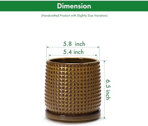 D'vine Dev Beaded Ceramic Pot with Saucer, 6 in, Olive Bronze, 27-C-X-N - Image 3