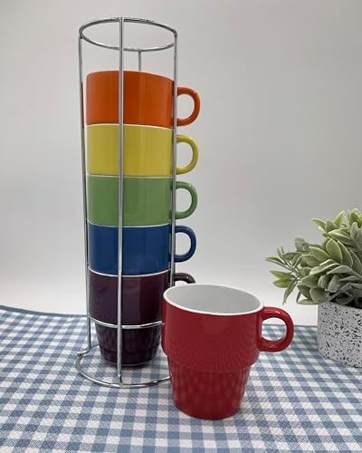 gypsy color 8 oz Americano Stacking Mug Set with Metal Stand, Set of 6 - Image 4