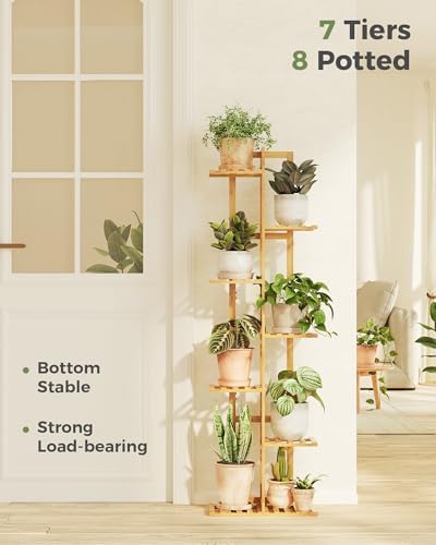 Bamworld Bamboo Plant Stand Indoor 7 Tiered Plant Shelf, Natural 55 Inch - Image 4