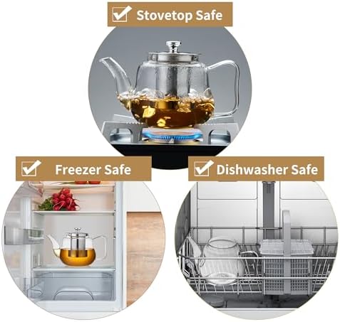Glass Tea Pot with Infuser and Lid, Heat Resistance Borosilicate Glass Tea Kettle for Gas Stovetop, Suit for Blooming and Loose Leaf Tea, 32 fl oz - Image 5