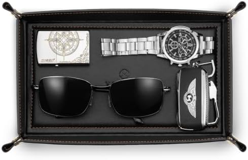 VLANDO Valet Tray for Men, Foldable PU Leather Catchall Tray, Black by VLANDO