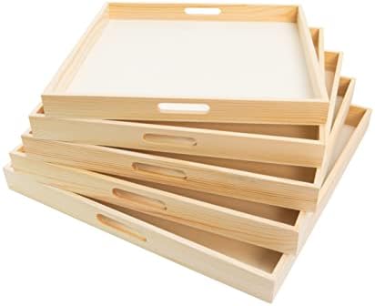 Wooden Nested Serving Trays – Unfinished Square Trays with Cut-Out Handles for Crafts, Serving, Ottomans & Home Décor – Set of 5 - Image 5