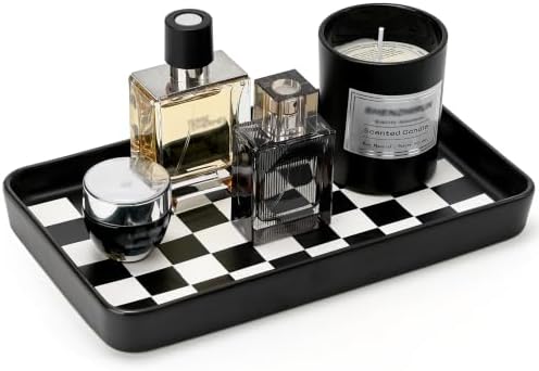 10"×6"×1" Texture Checkered Surface Bathroom Vanity Tray for Countertop- Ceramic Decorative Organizer Tray for Dresser Top, Toilet, Perfume, Sponge Holder Soap Dish Dispenser for Kitchen Counter by StylishHomeDecorforYou