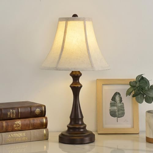 Traditional Table Lamp, Brown Farmhouse Desk Lamp with Fabric Shade by SmeikeLighting