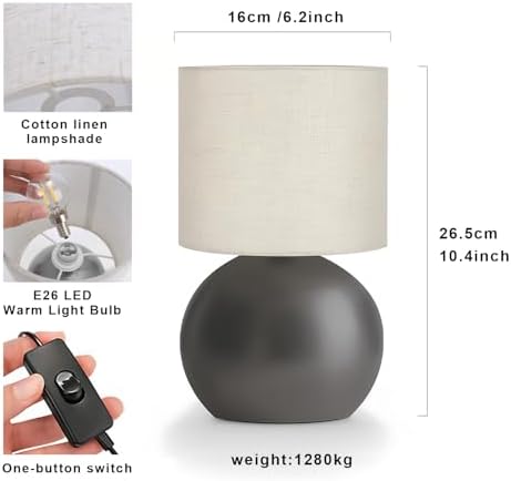 Modern Small Table Lamp Set of 2, Minimalist Nightstand Bedside Lamps with One-Button Inline Switch, 6.2×6.2×10.4 Inch Desk Light for Bedroom, Living Room,Including Light Bulb（Grey） - Image 2