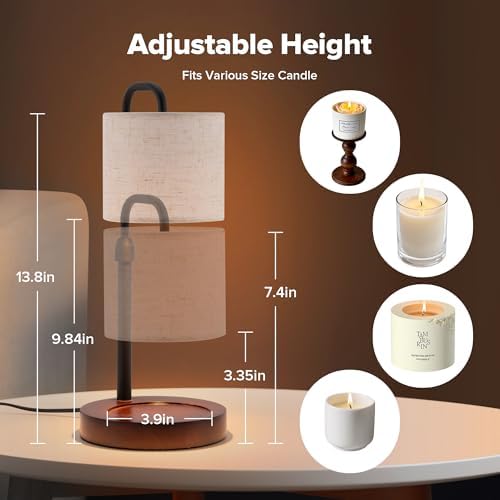 Candle Warmer Lamp with Timer, Dimmable Wax Warmer Candle Lamp for Jar Candle with 2 Bulbs, Christmas Birthday Gifts for Women Mom, Home Decor for Room, Bedroom, Kitchen-Linen Fabric - Image 2