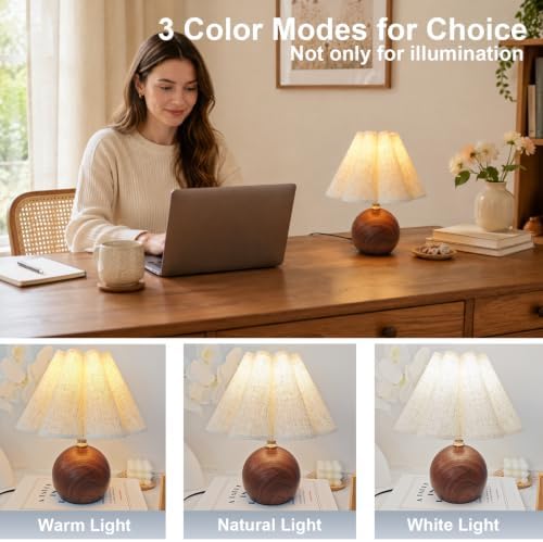 Small Vintage Table Lamp, 11.5'' Wood Grain Cute Mini Bedside Lamp - Image 3