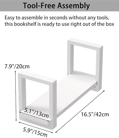 100% Solid Wood Adjustable Desktop Bookshelf, Retro Tabletop Bookshelf, Desk Shelf for Living Room, Home, Office, Perfect for Magazine, Books, Cookbooks, No Tools Required to Assemble (White) - Image 3