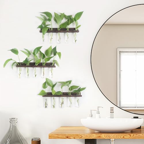 Renmxj Wall Hanging Plant Propagation Station 15 Glass Test Tubes - Brown - Image 5