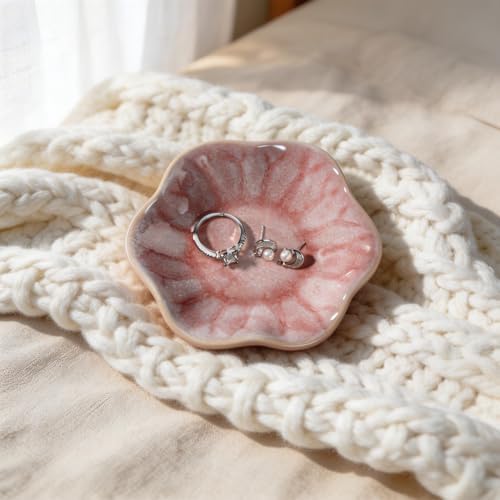 Pink Lotus Leaf Shape Ring Jewelry Dish Holder,Small Trinket Jewelry Tray,Decorative Jewelry Plate Bowl,Key Bowl,Mothers Day Birthday Engegament Gifts for Women Friends,Ceramic - Image 4