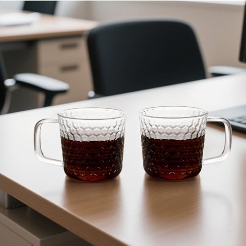 Aquach 16oz Glass Cups with handle Set of 2, Large Clear Coffee Tea Mugs - Image 2